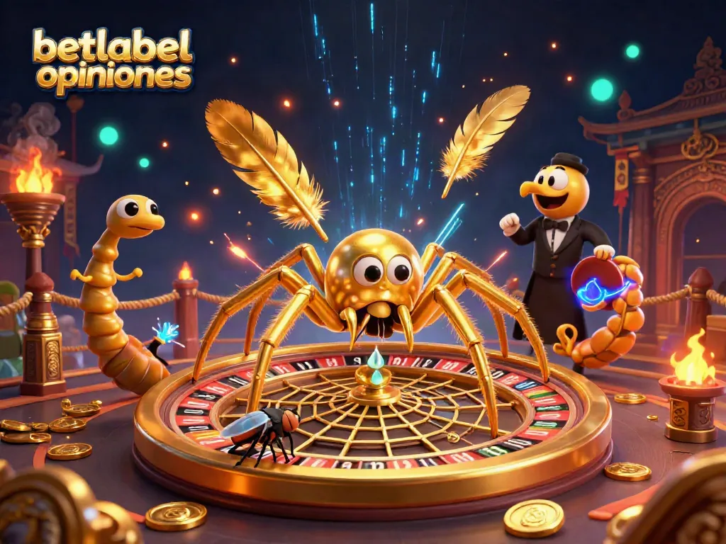 Experience the vibrant betlabel opiniones scene with a golden spider, croupier centipede and dynamic casino elements.